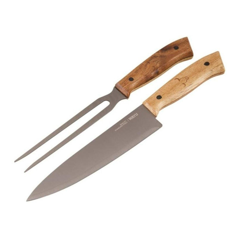 Cuchillo + Tenedor Wayu Premium Marrón
