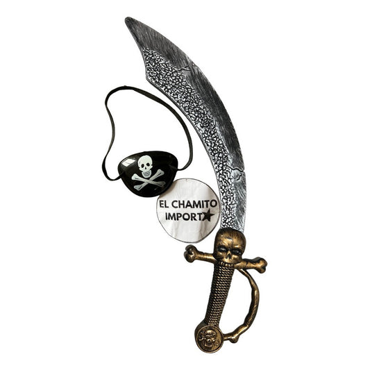 Set Espada Pirata + Parche Disfraz Halloween Gris