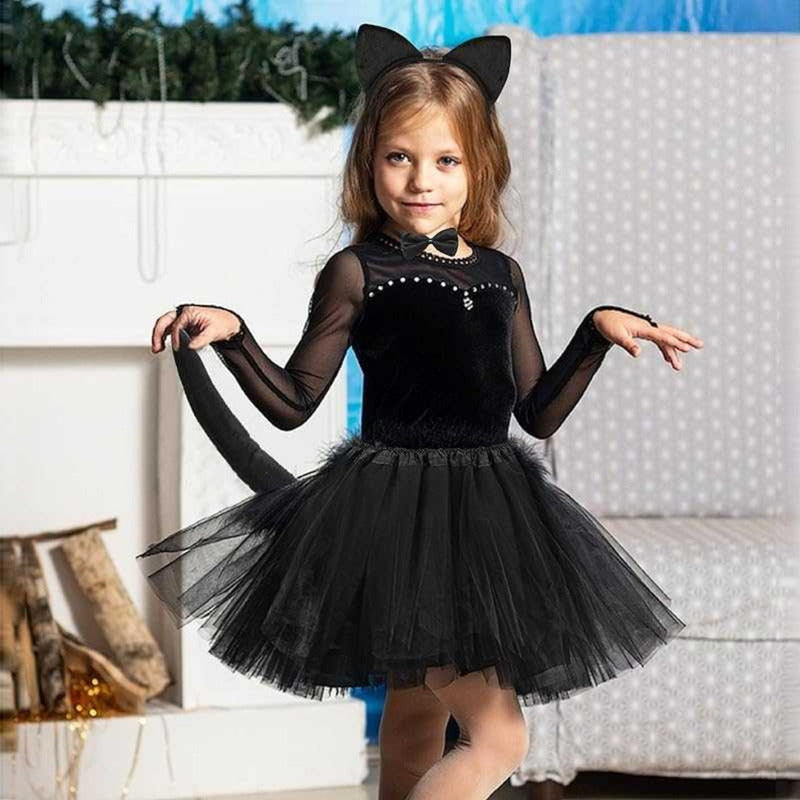 Disfraz De Gata Niñas Estándar Set Tutu 4 Piezas