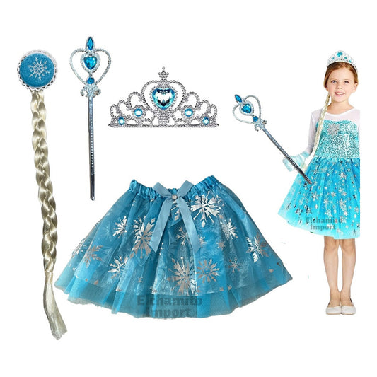 Set Disfraz Elsa Frozen Corona/varita/mechon Y Tutu