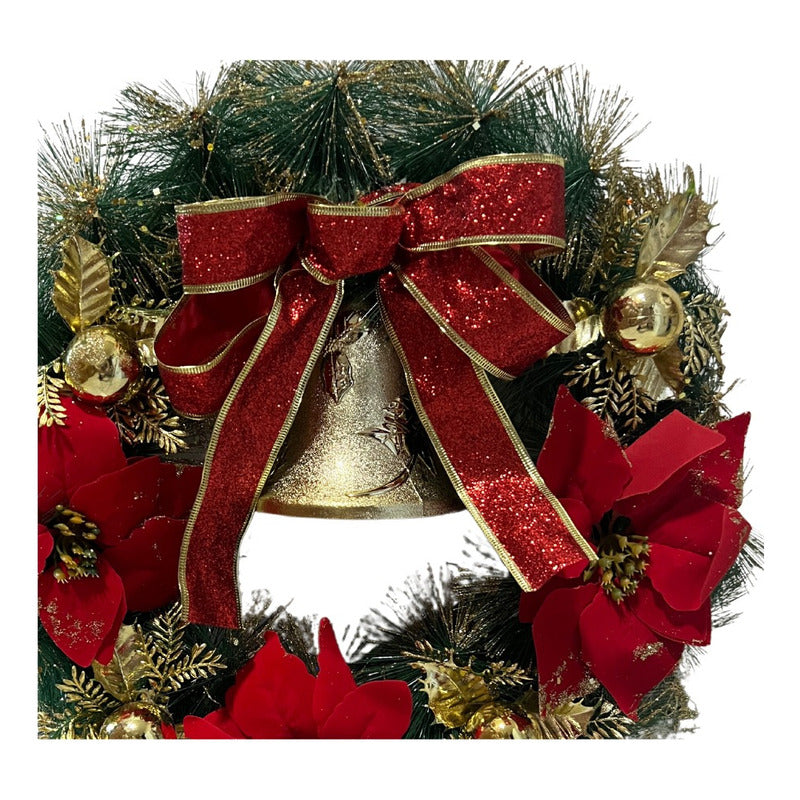 Corona De Navidad Puerta Con Campana 45cm Verde-rojo