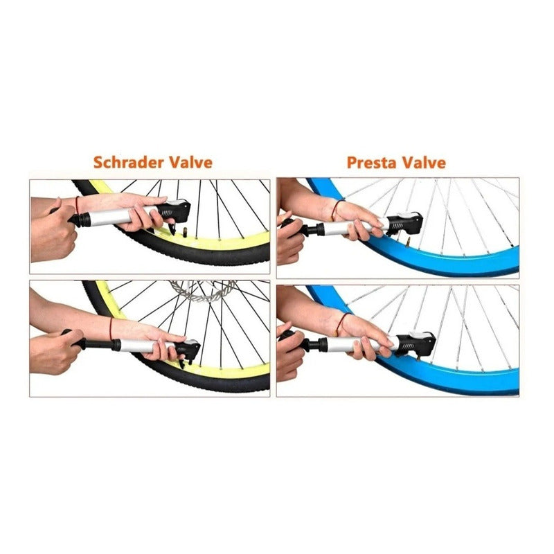Bombin Mano Portatil Bicicleta Noble Válvula Mtb/ Ruta Plateado