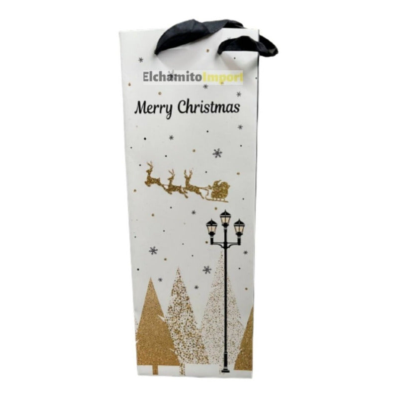 Pack 10 Bolsas Regalos Navideñas 36x13x8cm Para Botellas