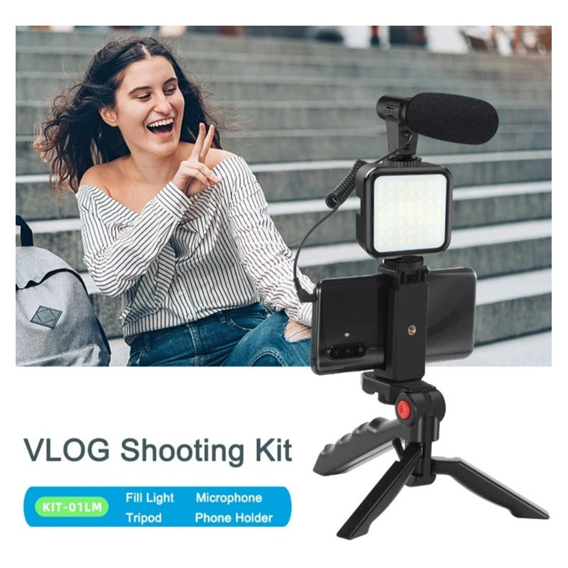 Trípode Micrófono Luz Led Fotografía Videos