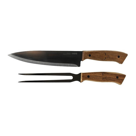 Cuchillo + Tenedor Wayu Premium Marrón