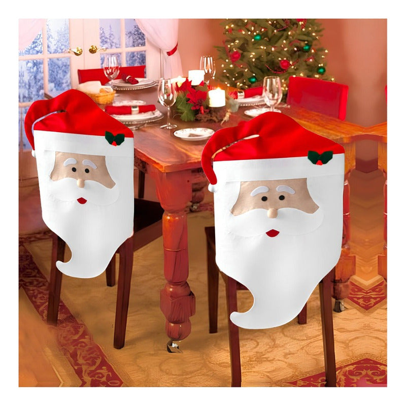 Cubre Sillas De Navidad Papá Noel Viejo Pascuero  Blanco-rojo Liso