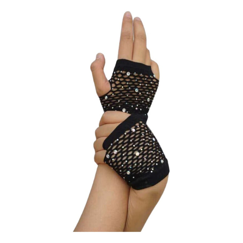 Guantes De Malla Cortos Con Brillos Rock Punk Gotico Cosplay