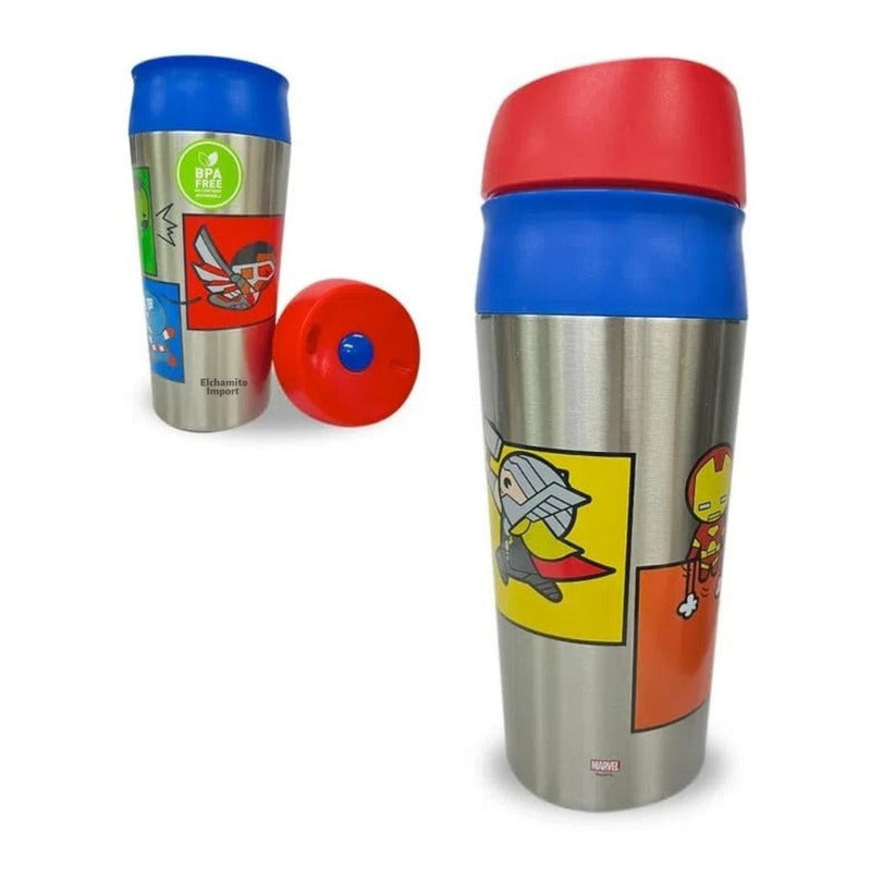 Vaso Mug Con Botón Marvel Kawaii Avengers Marvel