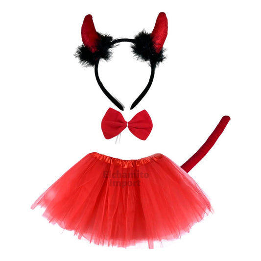 Disfraz Diablita Set Tutu, Cintillo, Cola, Humita Mujer
