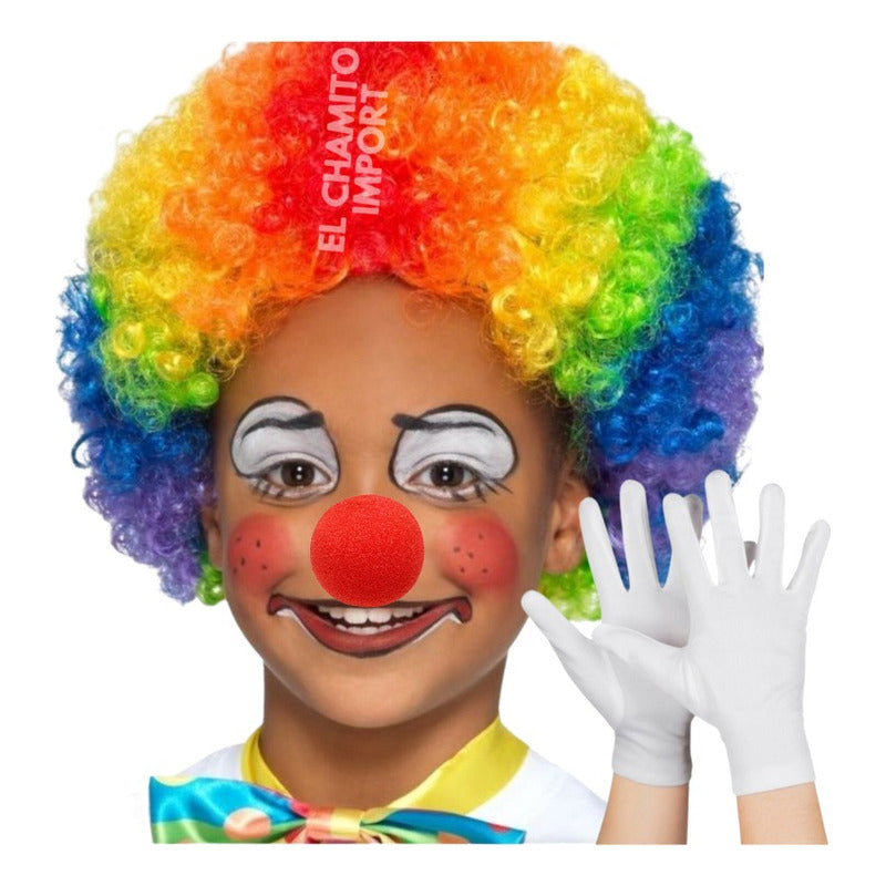 Peluca De Payaso Con Nariz + Guantes