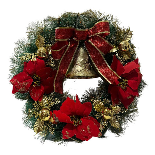 Corona De Navidad Puerta Con Campana 45cm Verde-rojo