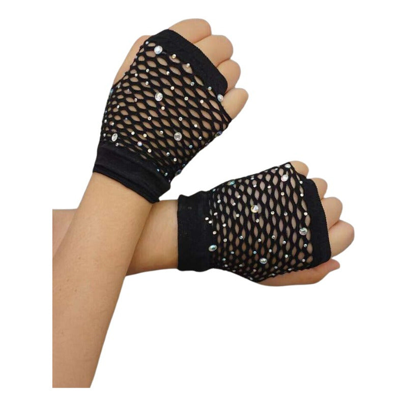 Guantes De Malla Cortos Con Brillos Rock Punk Gotico Cosplay