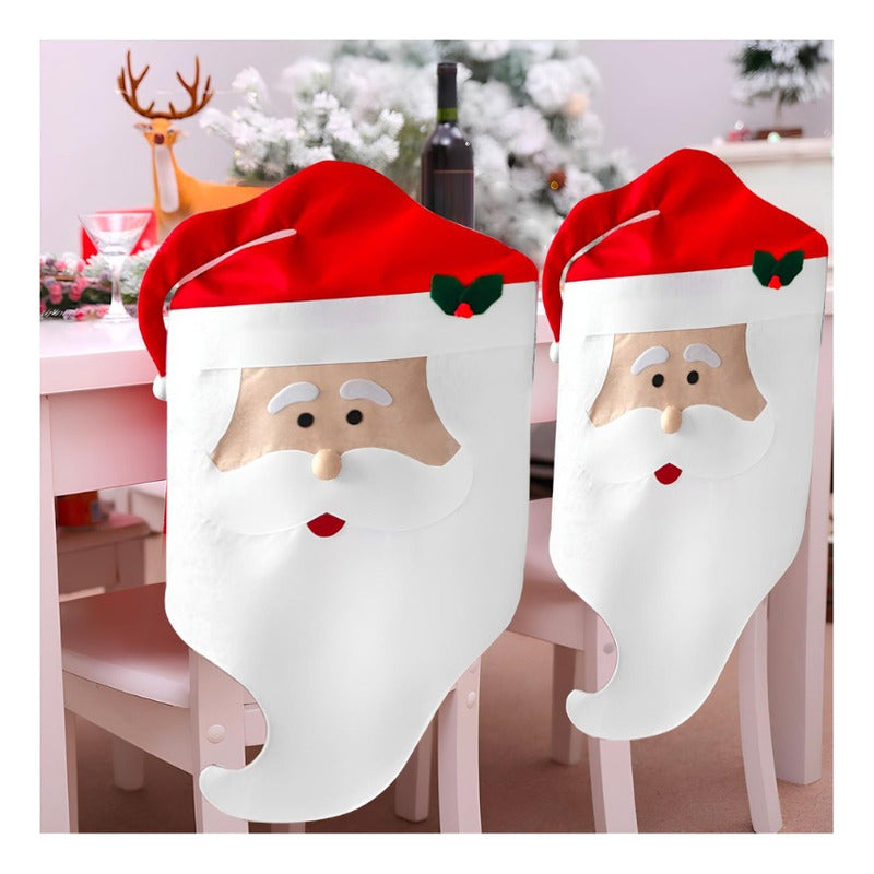 Cubre Sillas De Navidad Papá Noel Viejo Pascuero  Blanco-rojo Liso