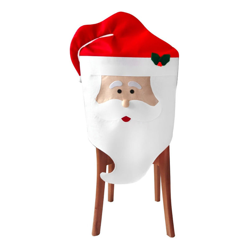 Cubre Sillas De Navidad Papá Noel Viejo Pascuero  Blanco-rojo Liso