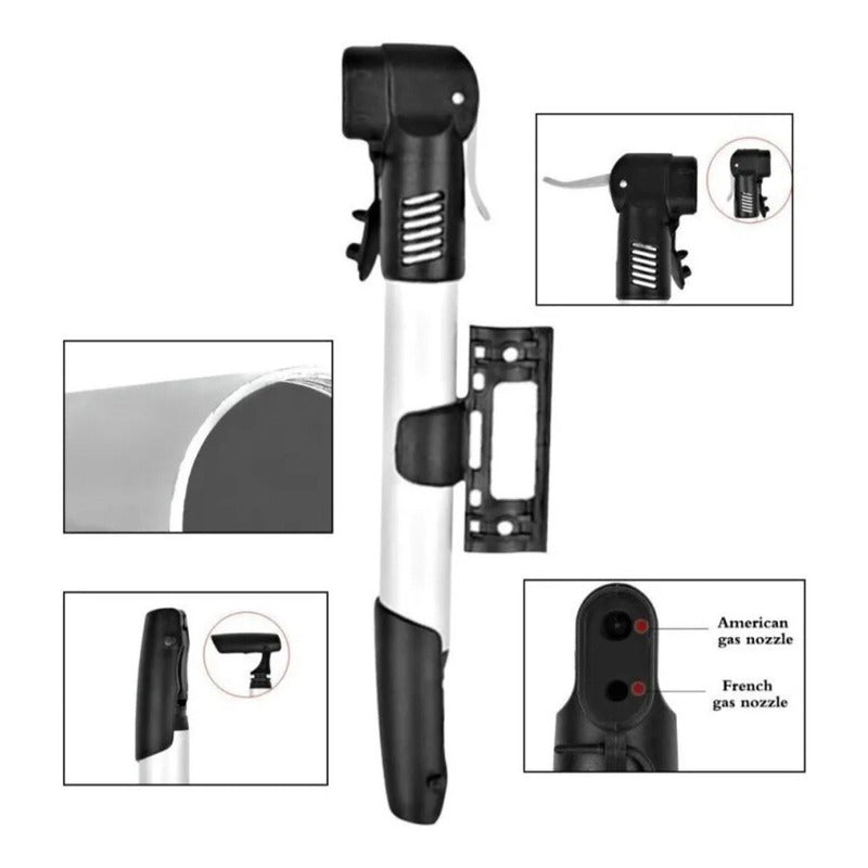 Bombin Mano Portatil Bicicleta Noble Válvula Mtb/ Ruta Plateado