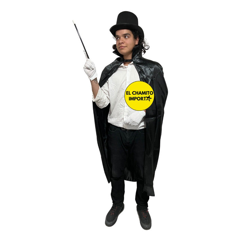 Disfraz Mago Adulto Capa, Gorro, Guantes Y Varita Negro