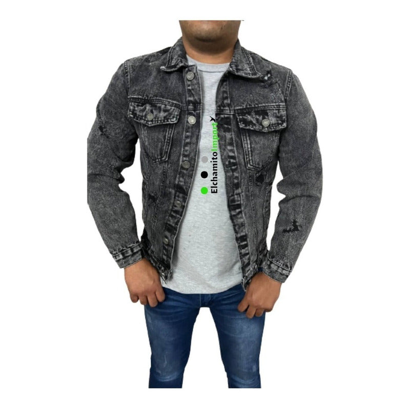 Chaqueta Jeans Hombre Con Destroyer Negra