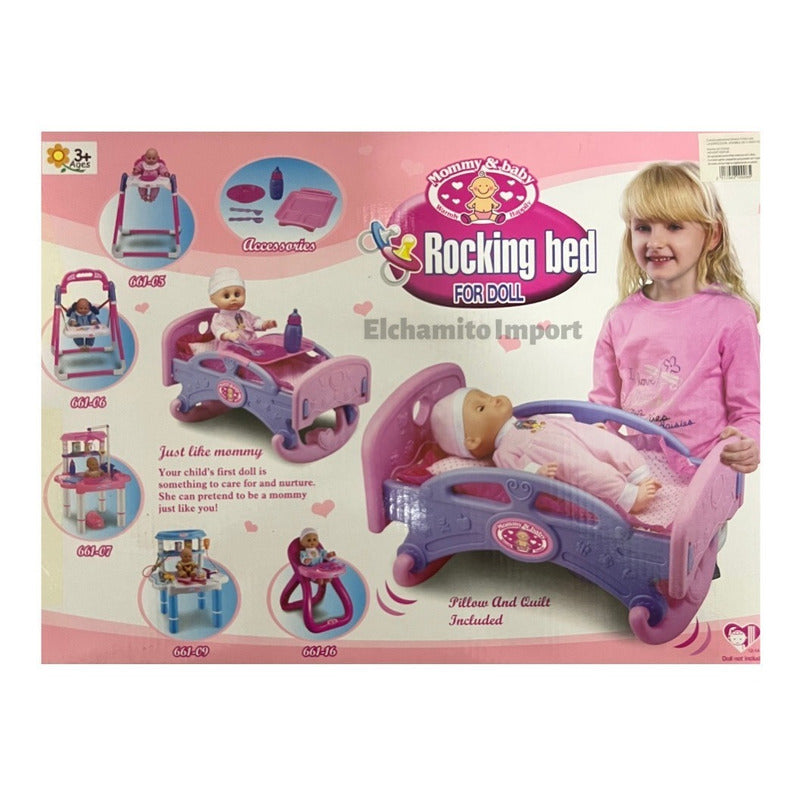 Cuna Mecedora Muñecas Bebe Juguete Rosa