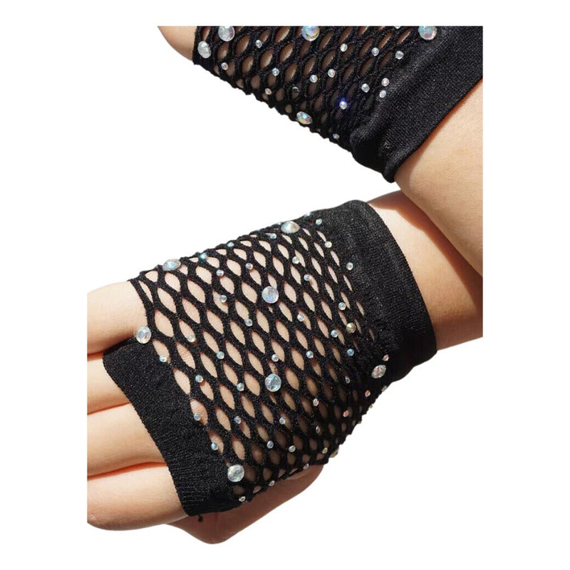 Guantes De Malla Cortos Con Brillos Rock Punk Gotico Cosplay