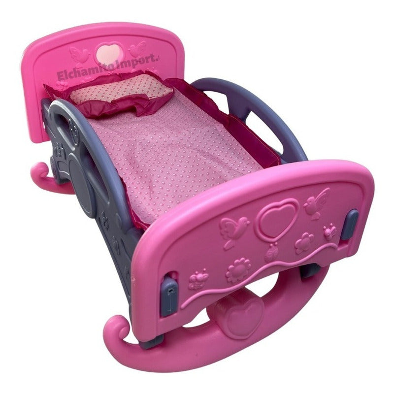 Cuna Mecedora Muñecas Bebe Juguete Rosa