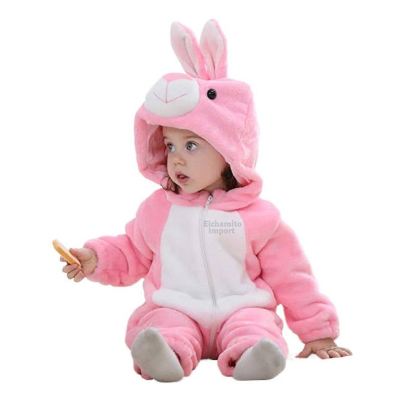Pijama Y Disfraz Enterito Polar Bebes Rosa Conejo 70