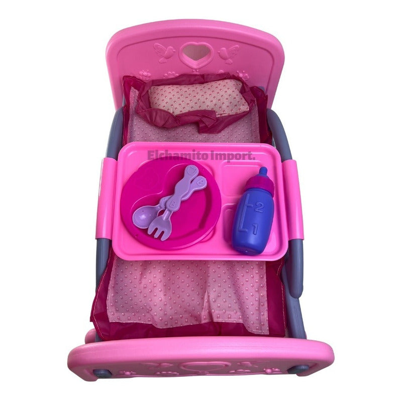 Cuna Mecedora Muñecas Bebe Juguete Rosa