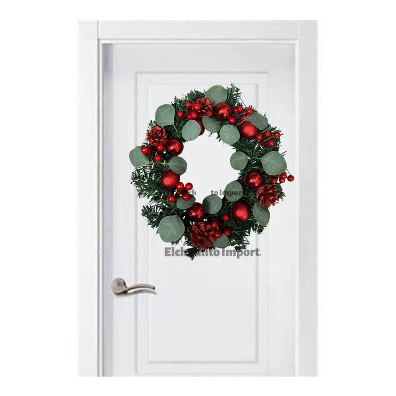 Adorno Navideño Decoración Puerta / Ventana Verde-rojo Corona