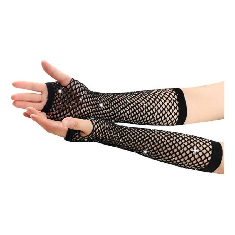 Guantes De Malla Largos Con Brillos Rock Punk Gotico Cosplay