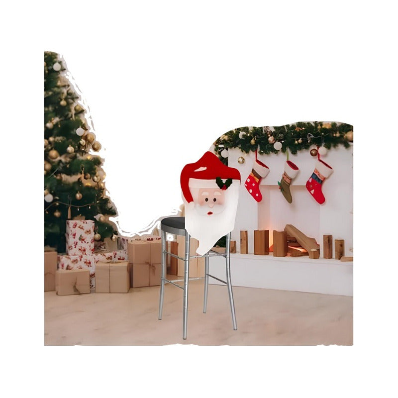 Cubre Sillas De Navidad Papá Noel Viejo Pascuero  Blanco-rojo Liso