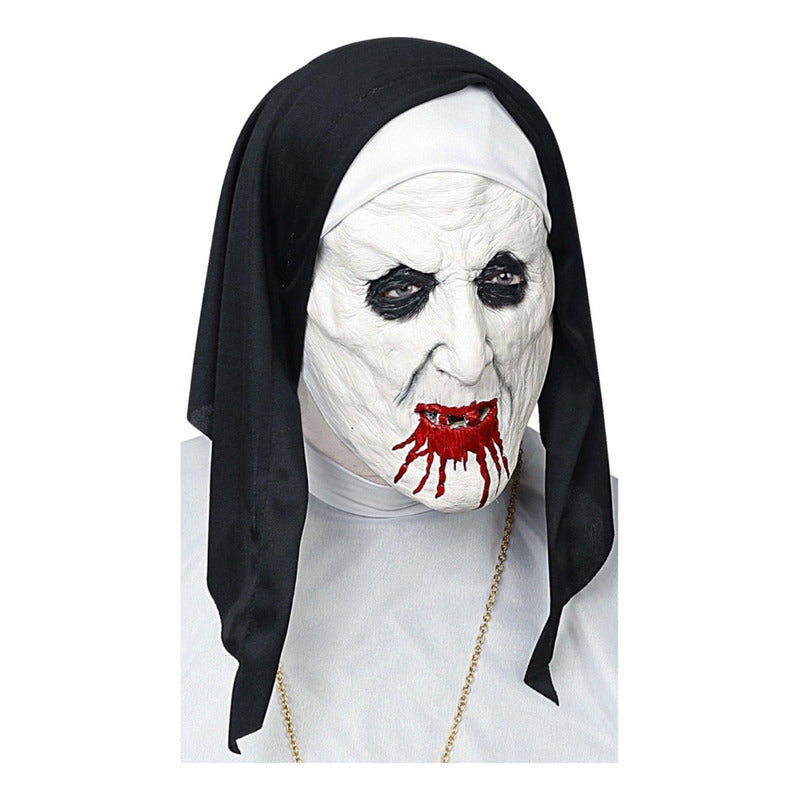 Mascara De Látex De Monja Halloween Blanco-negro Monja