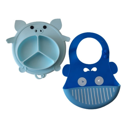 Pack Babero Plato Animalitos Silicona Bebes