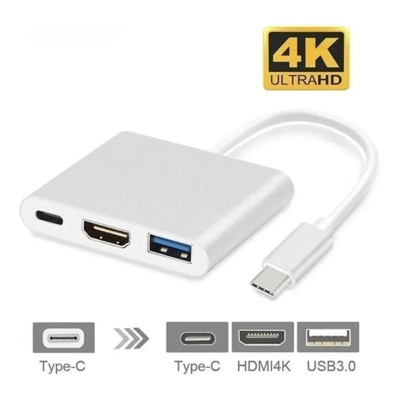 Adaptador Usb Tipo C  3 En 1 Hdmi 4k Usb 3.0