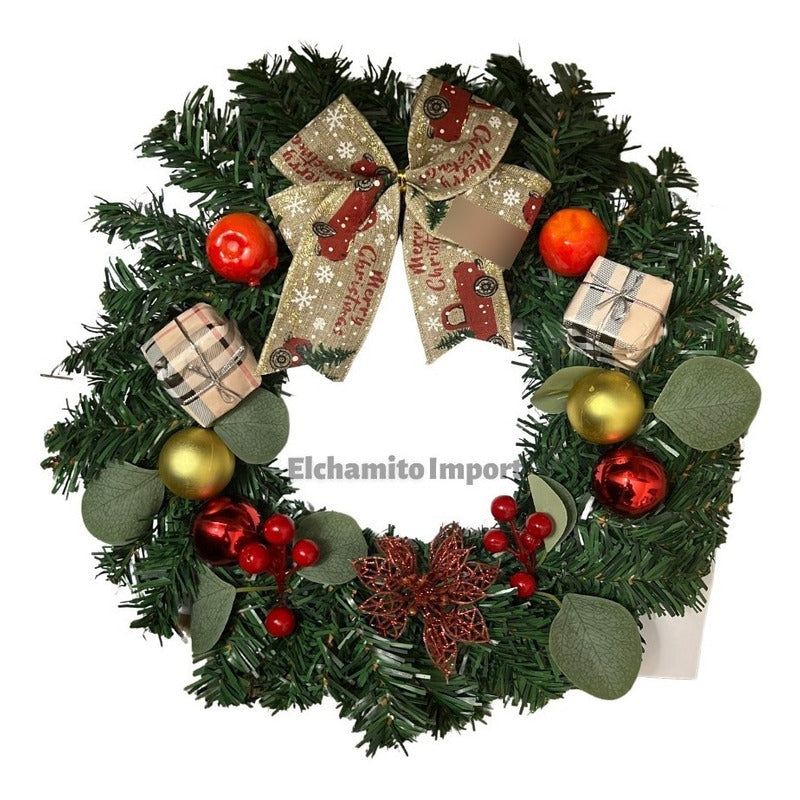 Adorno Navideño Decoración Puerta / Ventana Verde-rojo Corona