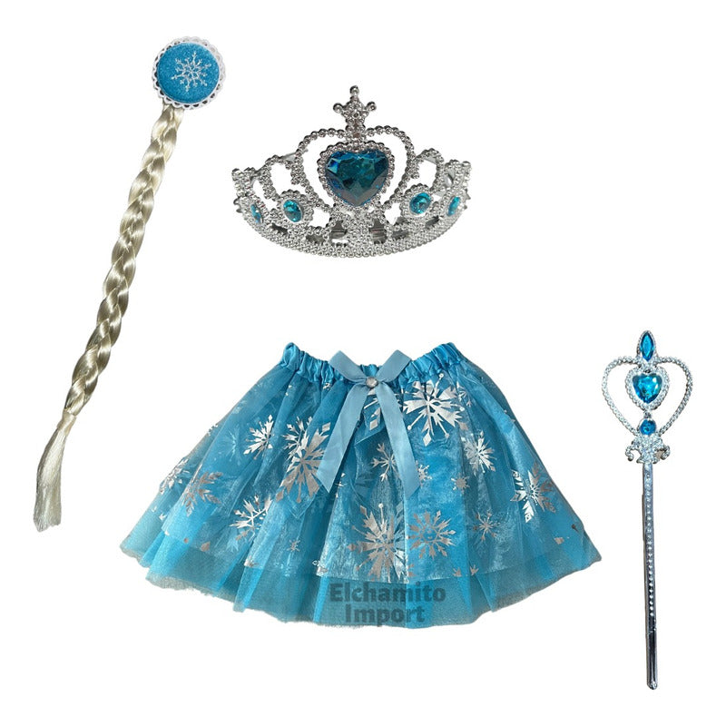 Set Disfraz Elsa Frozen Corona/varita/mechon Y Tutu