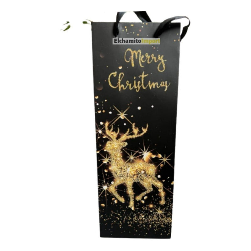 Pack 10 Bolsas Regalos Navideñas 36x13x8cm Para Botellas
