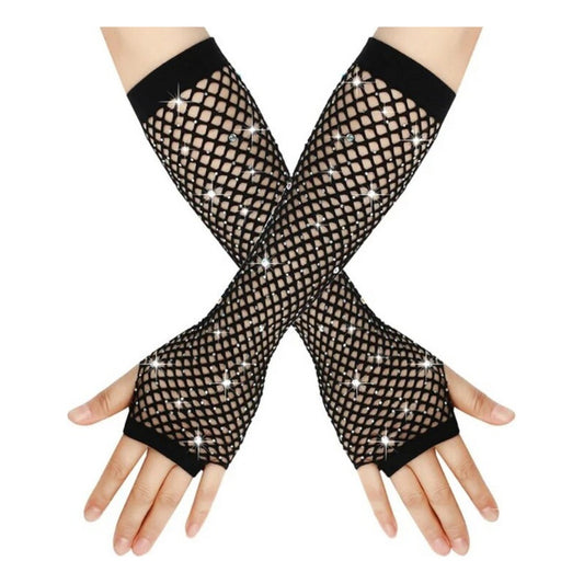 Guantes De Malla Largos Con Brillos Rock Punk Gotico Cosplay