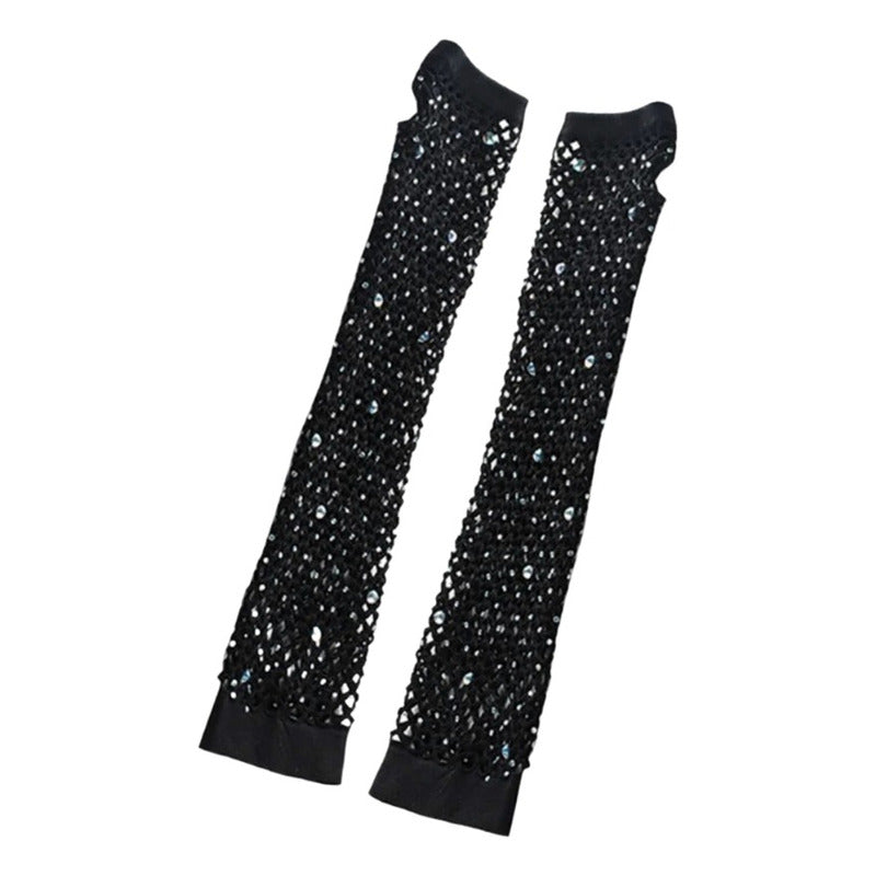 Guantes De Malla Largos Con Brillos Rock Punk Gotico Cosplay