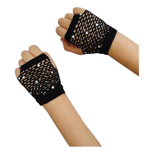 Guantes De Malla Cortos Con Brillos Rock Punk Gotico Cosplay