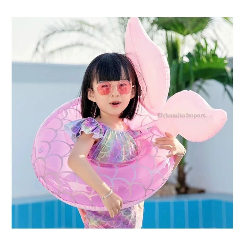 Flotador Cola De Sirena 60cm Inflable Niñas Rosa