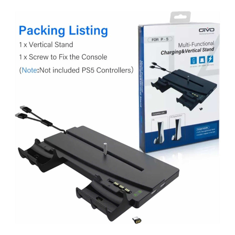 Base Cargador Controles  Soporte Compatible Play 5 Negro