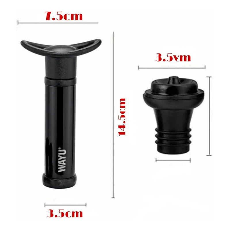 Set Sellador Vino Wayu / Bomba De Vacío Manual Negro